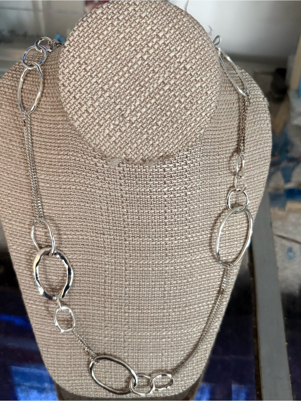 Chloe + Isabel Hammered Oval Link Long Necklace - Silver